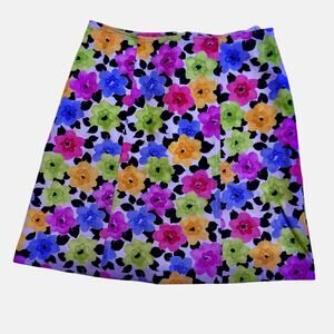 Jackie Bernard Skirt Womens 8 Multi Floral A-Line Short Lined Pleated Zip